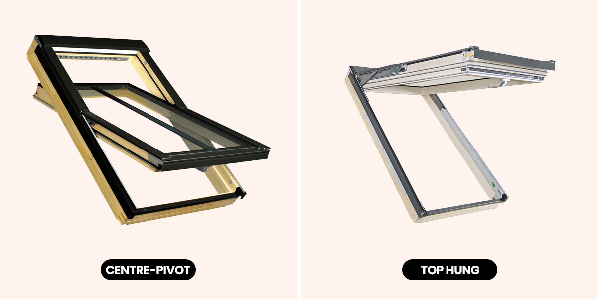 Centre-pivot or top hung roof windows